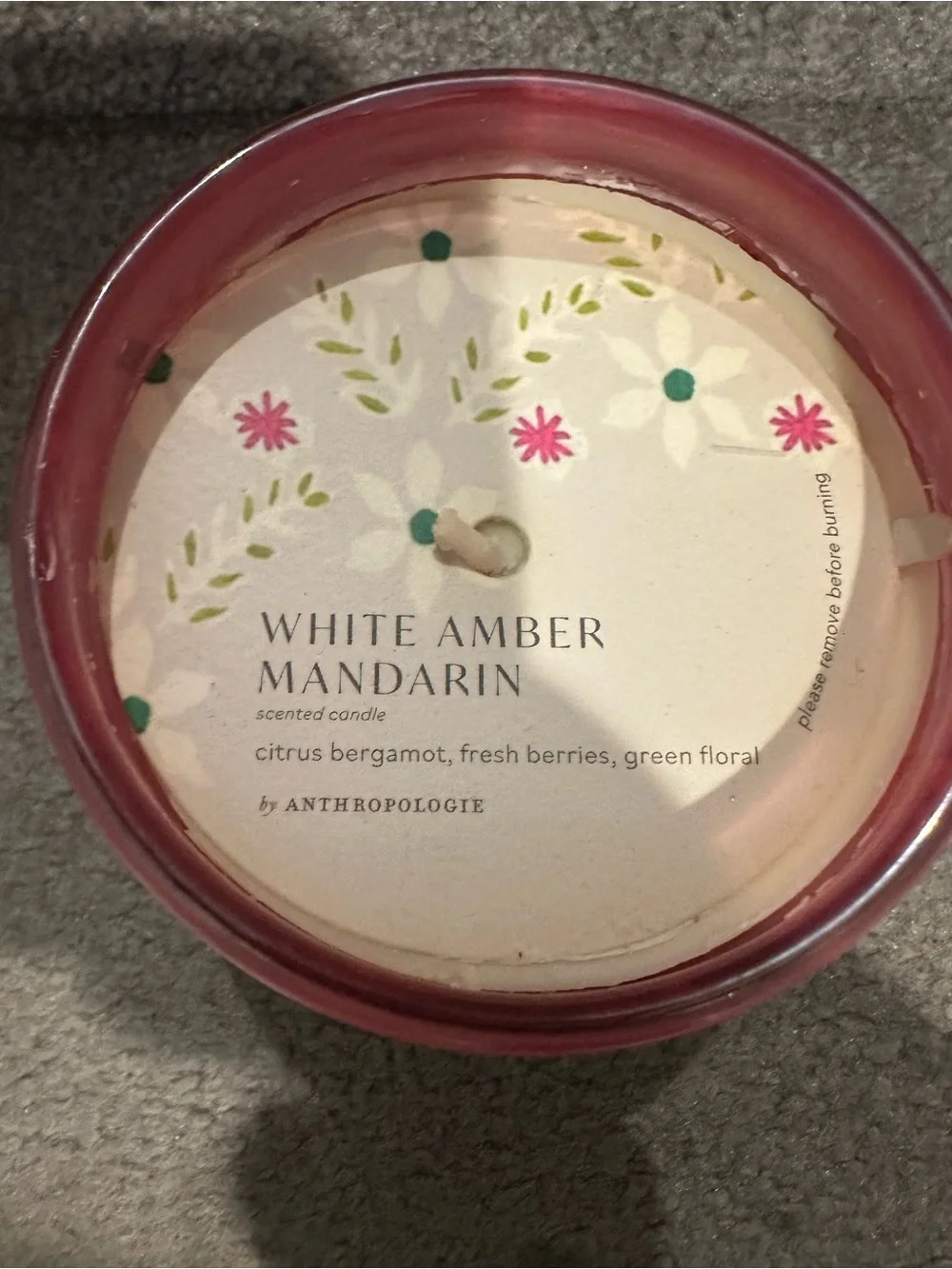 Anthropologie Coral Floral White Amber & Mandarin Scented Candle